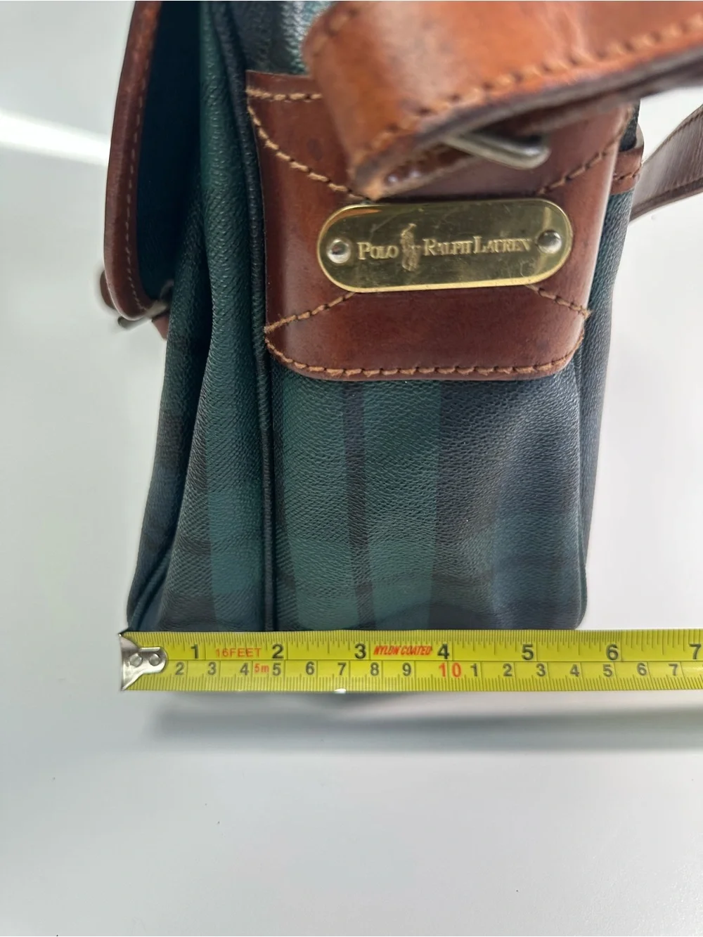 Polo Ralph Lauren Classic Plaid Leather-Trim Messenger Bag - Green/Tan